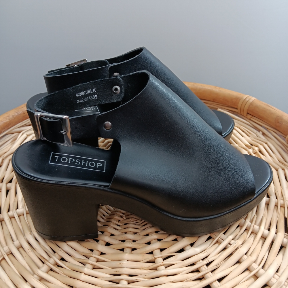TOPSHOP Black Leather Slingback Platform Heels